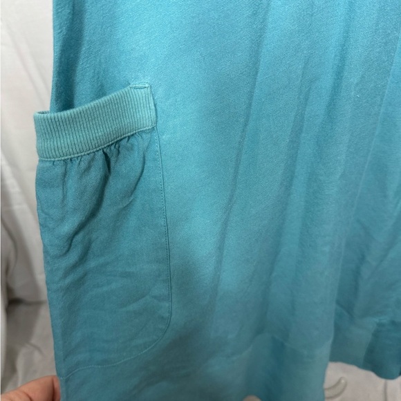 Soft Surroundings 1X Marine Green Dress Asymmetrical Hem Mixed Media Lagenlook - Picture 4 of 8